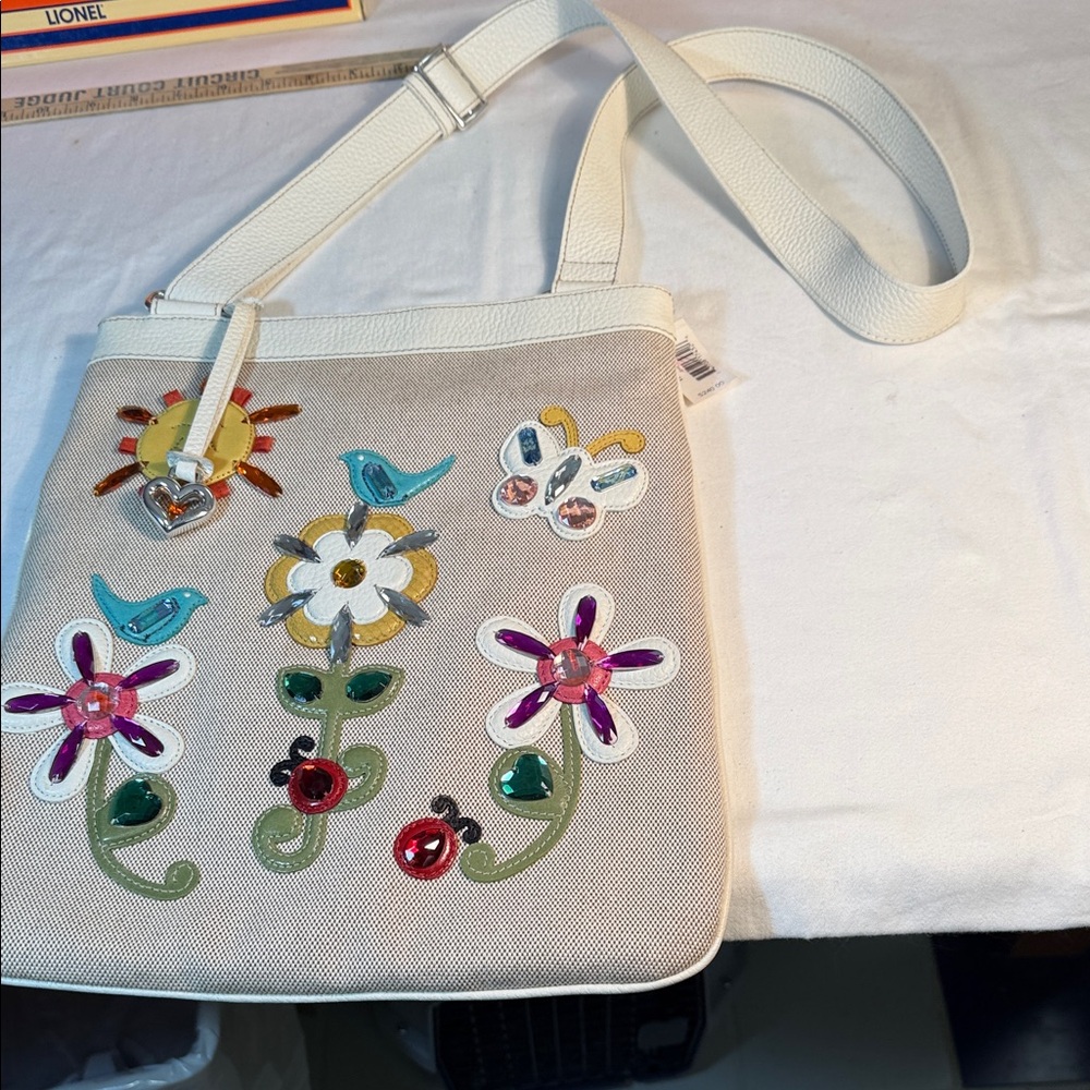Brighton Beige Crossbody Bag with Colorful Floral Design